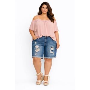 Torrid Distressed Jean Shorts Raw Hem Blue Wash Denim Women's WOMAN'S Plus 26